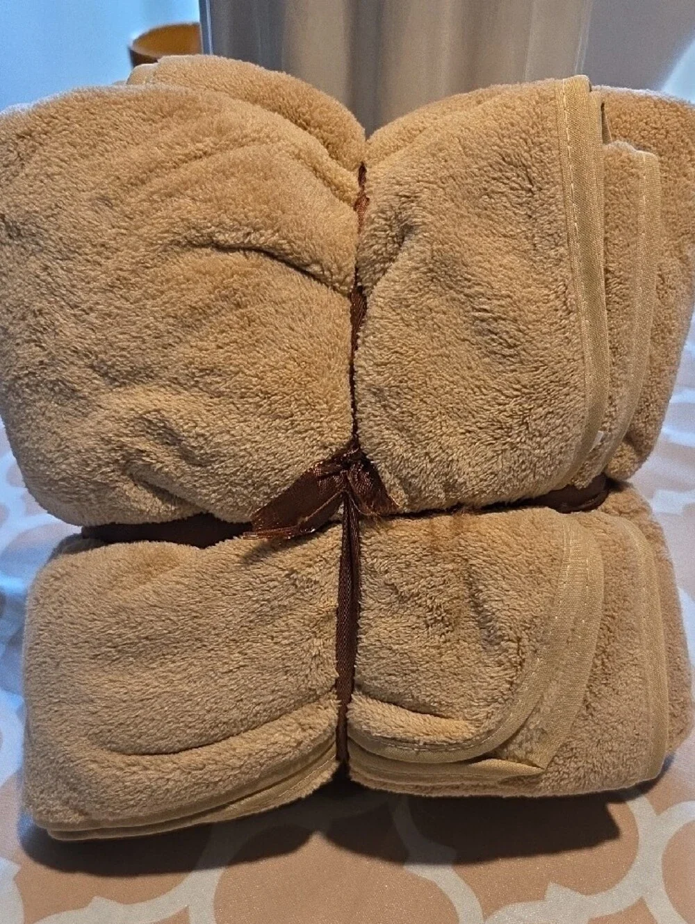 Louis Vuitton Embroidered Tan Plush Towel Set